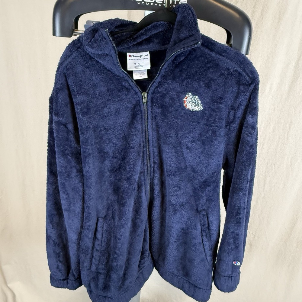 Gonzaga Bulldogs Navy Embroidered Full Zip Plush Fleece Jacket Size Large EUCโ